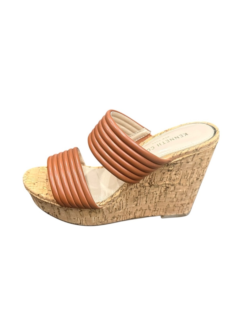 Kenneth Cole New York Cailyn Cork Wedge Slide Sandals Brown Tan - Size 6.5